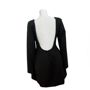 Zara black open back structured mini dress long sleeve fit flare minimal dress